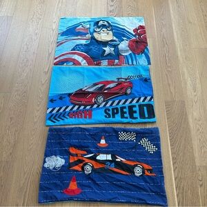 Set of 3 - Boys Marvel and Race Car Pillowcases